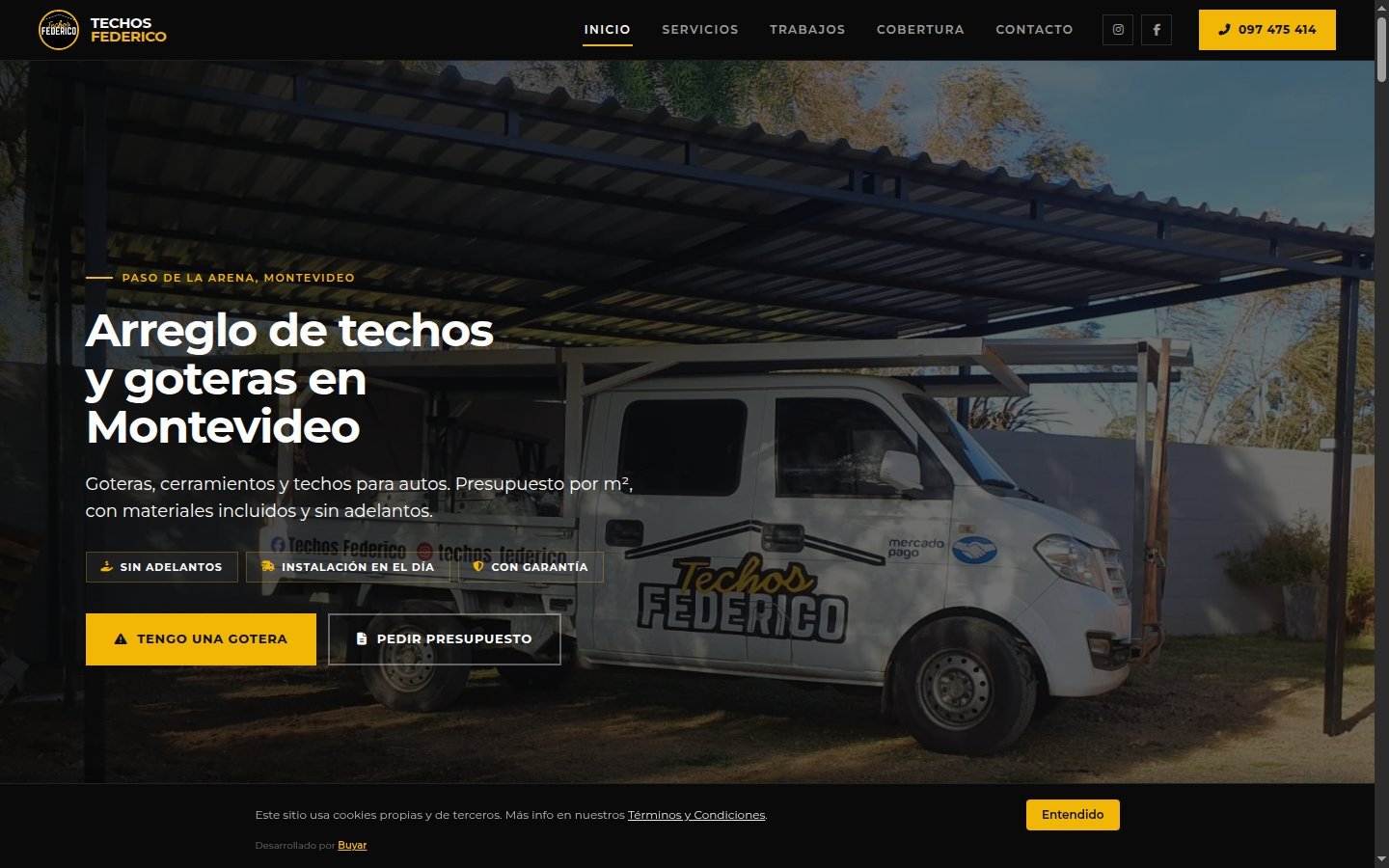 Captura del sitio de Techos Federico